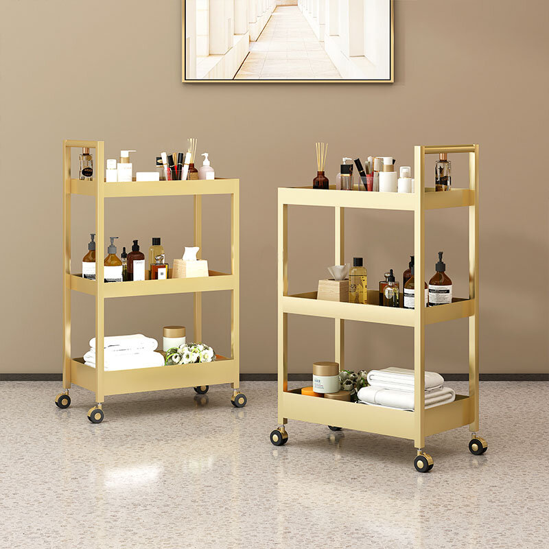 Chariots de salon d'art en fer doré avec roues, meubles de salon de beauté, rangement minimaliste, léger, luxe, outil, maison, T1 A