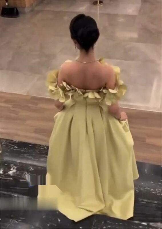 Exquisite Prom Saudi Arabia Off-the-shoulder A-line Formal Ocassion Gown Flower Floor length Charmeuse Evening Dress 롱원피스