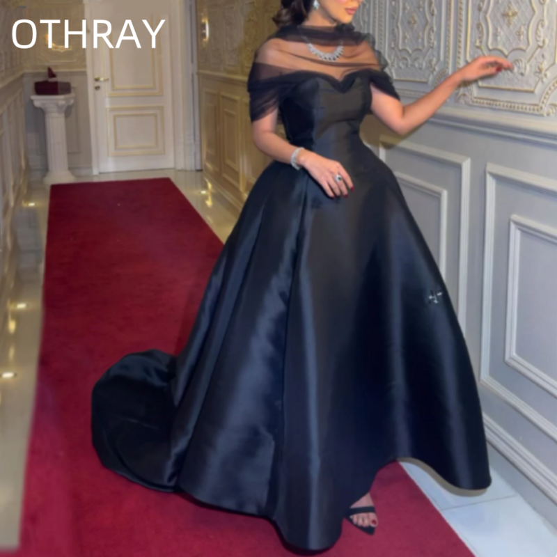 Sweetheart High Neck A Line Prom Gowns for Wome Off Shoulder Satin Party Dress Black Ball Gown Evening Dresses