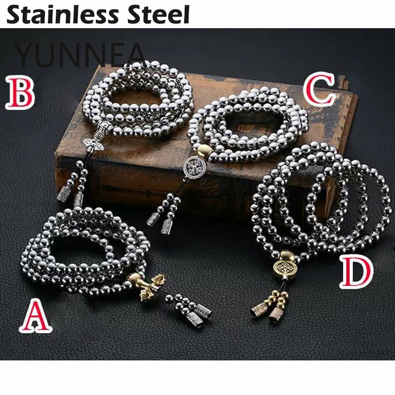 Outdoor EDC 108 Buddha Beads Self Defense Whip Tactical EDC Hand Bracelet Necklace Steel Chain Personal Protection Supplies