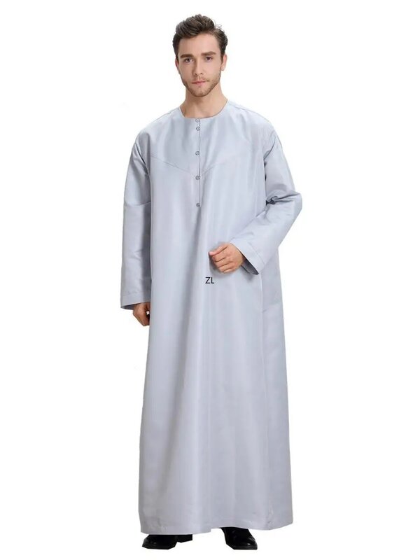 Thobe Jubba gaun kasual gaya Saudi pria lengan panjang jubah Arab pakaian Islam gaun jubah Ramadan Jubba Dishdasha Timur Tengah