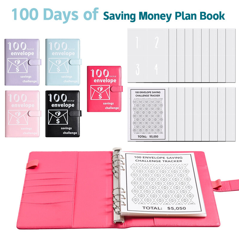 100 dni 100 wyzwanie oszczędnościowe w kopercie oszczędzania pieniędzy wyzwanie, notatnik organizator budżetu gotówkowego oszczędza pieniądze