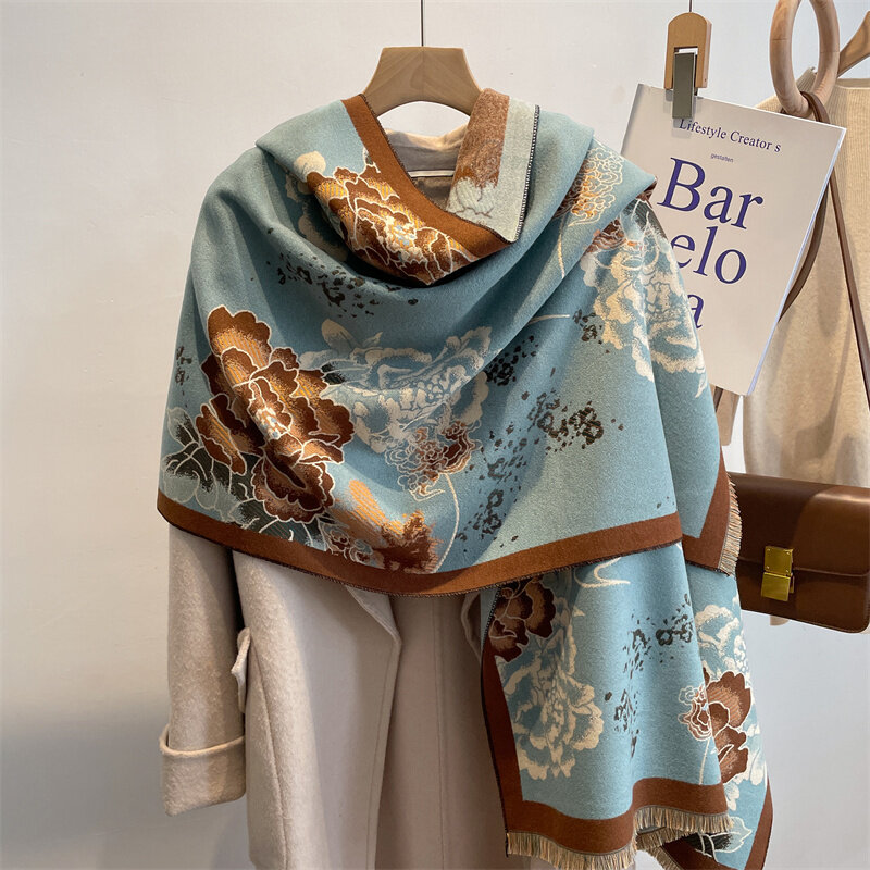 Bufanda-따뜻한 디자인 캐시미어 스카프 럭셔리 스톨 겨울 파시미나 목도리 랩 두꺼운 담요 목 스카프 판초, 여성용