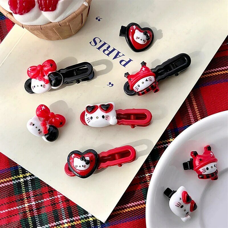 Horquillas de Hello Kitty para niña y mujer, accesorios para el cabello pequeños con lazo de estrella, Clip Bb rosa, Kawaii, a la moda