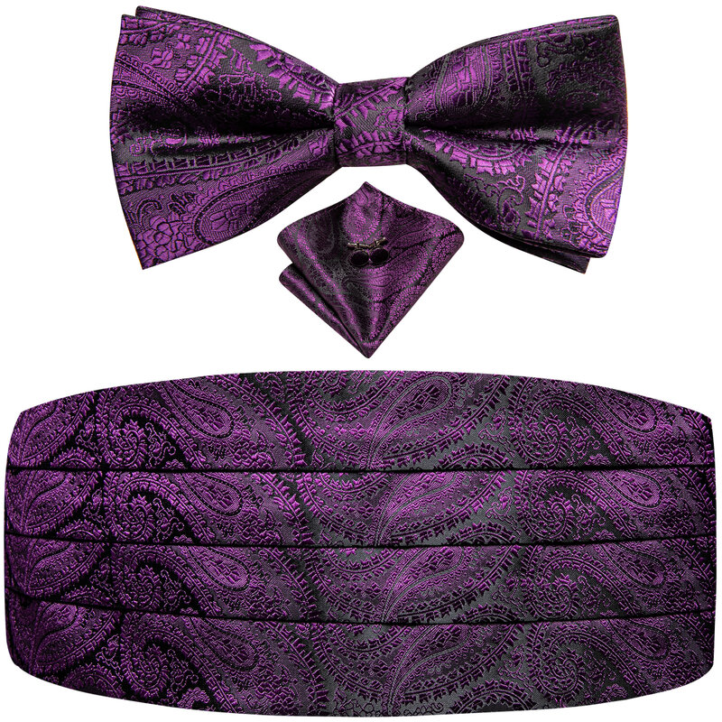 Paisley Cummerbund masculino, conjunto gravata borboleta, espartilho de smoking formal, cinto elástico para casamento, designer de luxo Hi-Tie, roxo