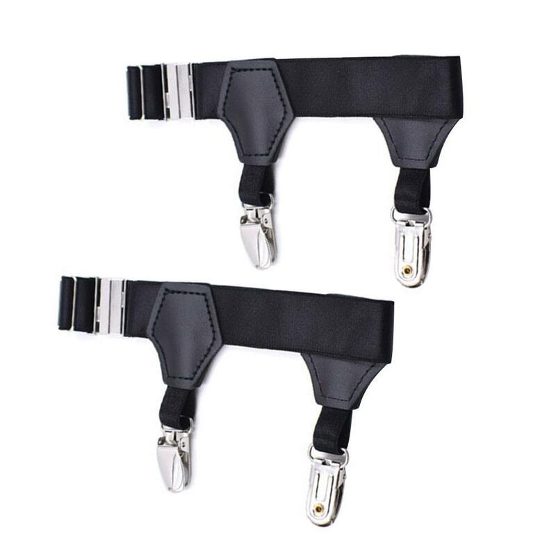 Kaus kaki hitam anti selip pria, sepasang sabuk garter dapat disesuaikan elastis klip suspender Non-slip kawat gigi tahan M6L6