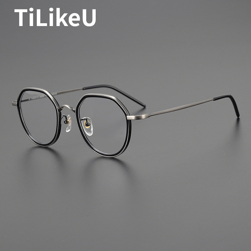 Armações de óculos de titânio para homens óculos poligonais acetato retro, óculos de luz anti-azul miopia, novo quadro designer, TH8015
