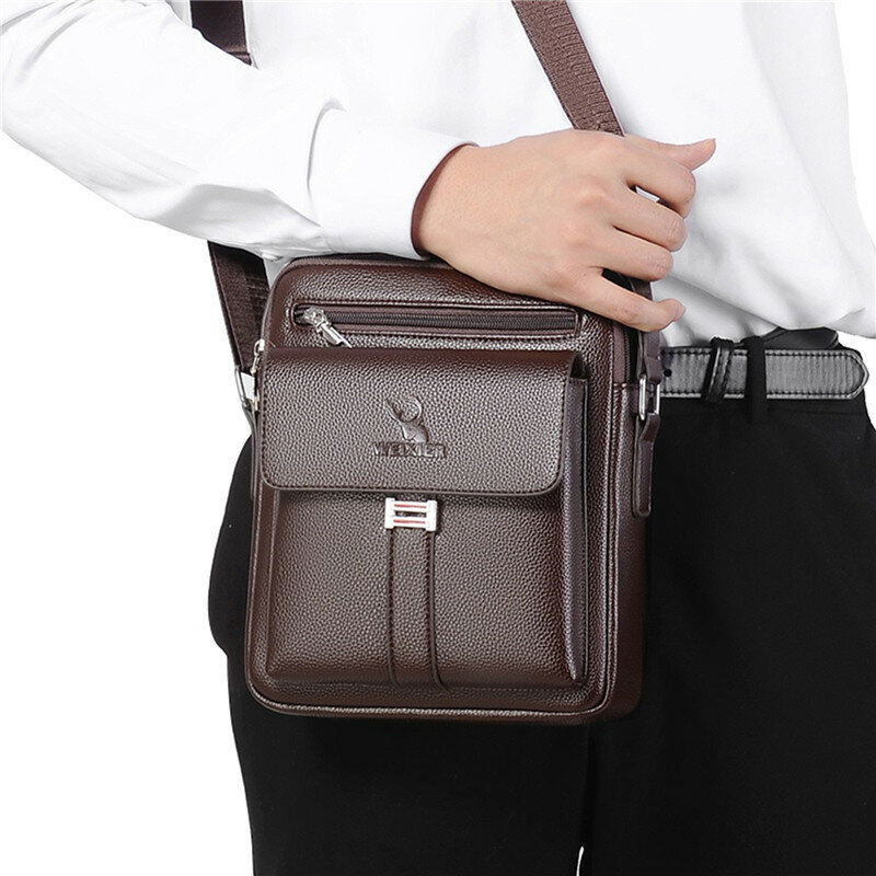 Bolso de hombro cruzado de cuero genuino para hombre, bolso de mano de alta calidad, bolso de mensajero de negocios a la moda, riñonera