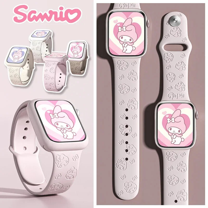 Tali Anime Sanrio Hello Kitty Melody untuk jam tangan Apple gelang 44mm 40mm 45mm 41mm 49mm 42mm 38mm gelang iwatch 7 se 4 5 6 8 Ultra