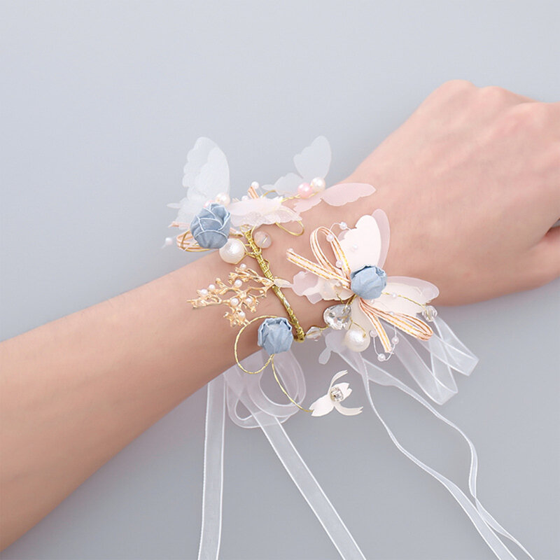 Ślubna bransoletka na nadgarstek z perłą romantyczna panna młoda opaska na rękę z kwiatem na przyjęcie do domu