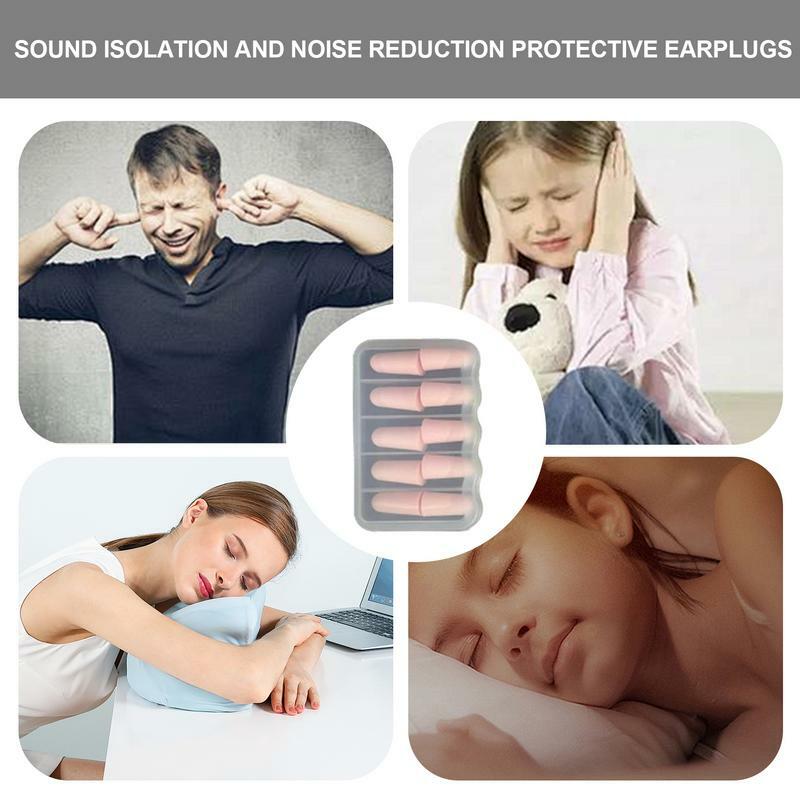 Plugues De Ouvido De Ruído Ultra Macio, esponja reutilizável, Tampões De Redução De Ruído Multifuncionais, Fones De Ouvido De Dormir, 5 Pares