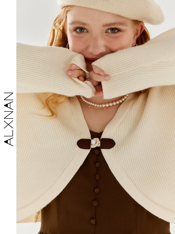 ALXNAN-vestido de suspensão feminino, terno de duas peças, design francês, cardigã de malha curta, temperamento, roupa casual, vendido separadamente, TM00805