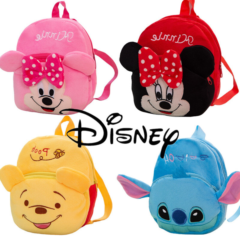 Mochila de dibujos animados de Disney para niños, Bolsa Escolar de felpa de Mickey Mouse, Minnie, Winnie, The Pooh, suministros escolares para guardería, bolsas para bebés