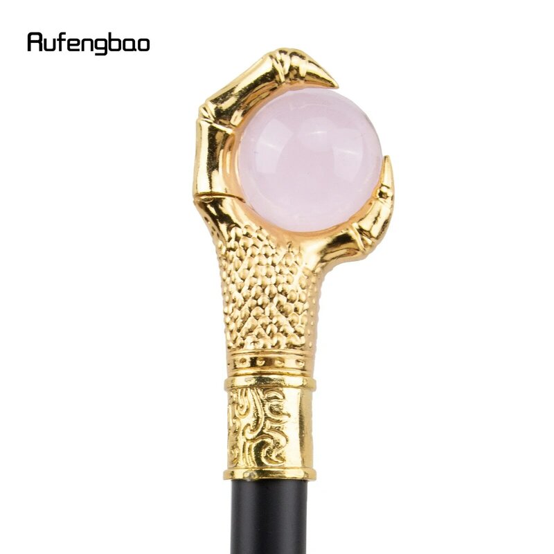 Agarre de garra de dragón, bola de cristal rosa claro, bastón dorado para caminar, bastón decorativo de moda, perilla de bastón de Cosplay, Crosier 93cm
