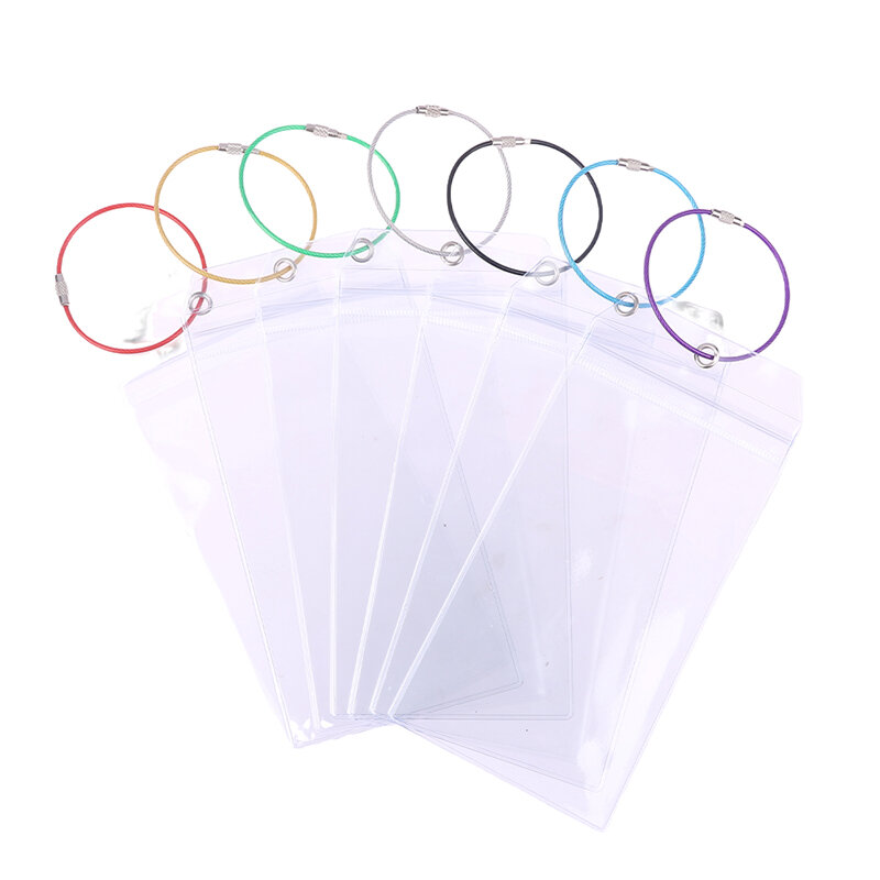 5Pcs Resealable Waterproof Clear Ship Ticket Card Sleeve Luggage Cruise Tag Holder Zip Seal Pouch Keyring Steel Wire Cable Loop