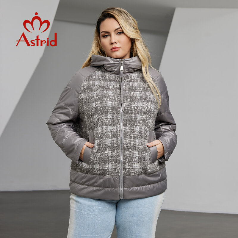 Astrid-Parkas de costura xadrez para mulheres, casaco acolchoado quente, outwear casual, plus size, alta qualidade, tendência feminina, outono