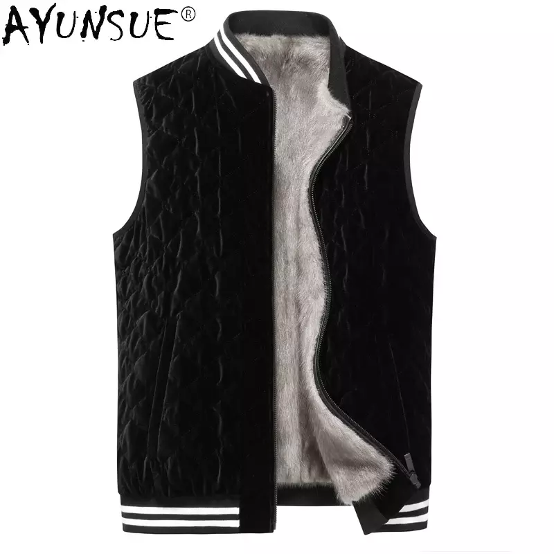 AYUNSUE жилет из натурального меха для мужчин 2023 осень зима Высококачественная куртка с подкладкой из меха норки безрукавка Двусторонняя одежда Veste