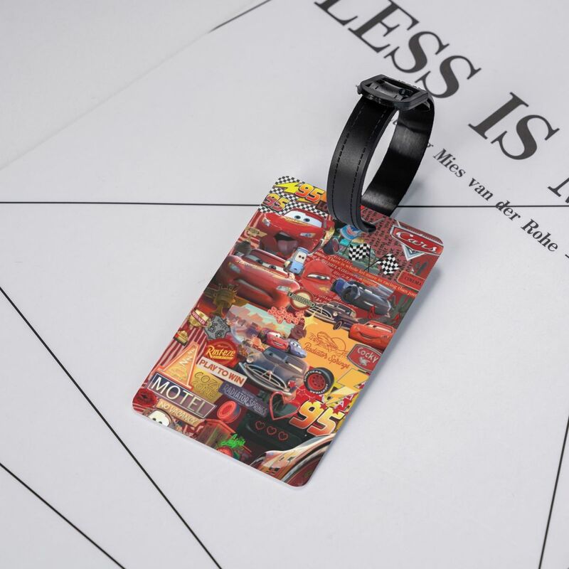Lightning McQueen Cars Etiqueta de equipaje de dibujos animados, bolsa de viaje, Maleta, cubierta de privacidad, tarjeta de identificación de nombre