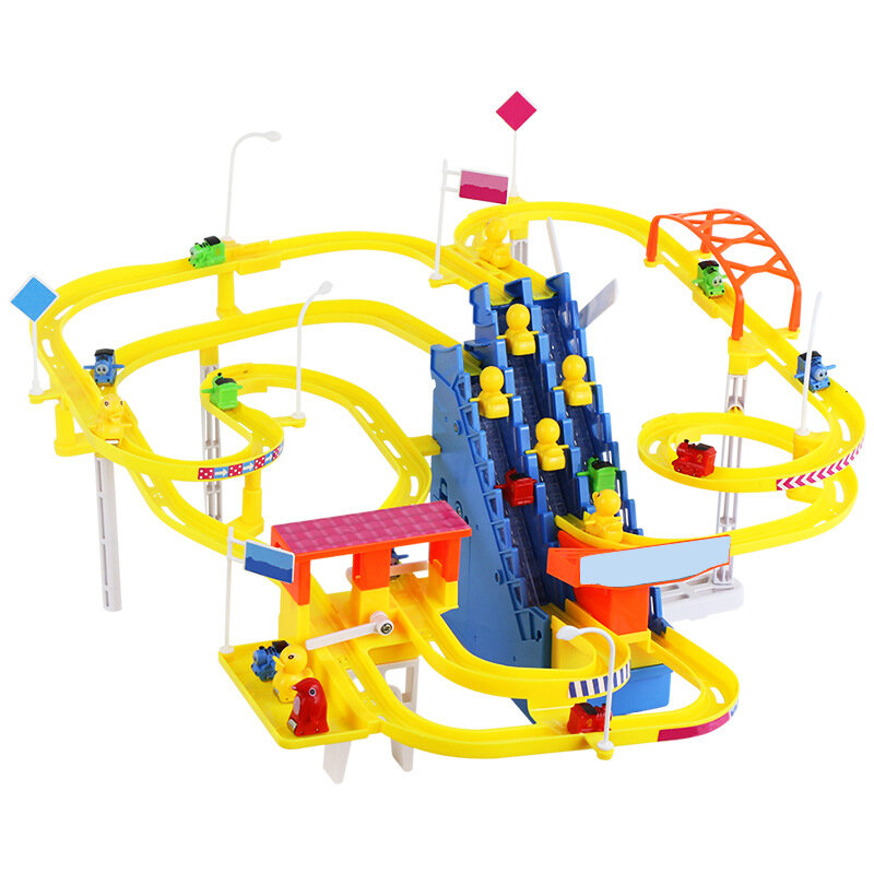 Three Stairs With Multiple Tracks Automatic Piggy Climbing Stairs Musical Luminous Slide Electric Track Children's Puzzle Toys