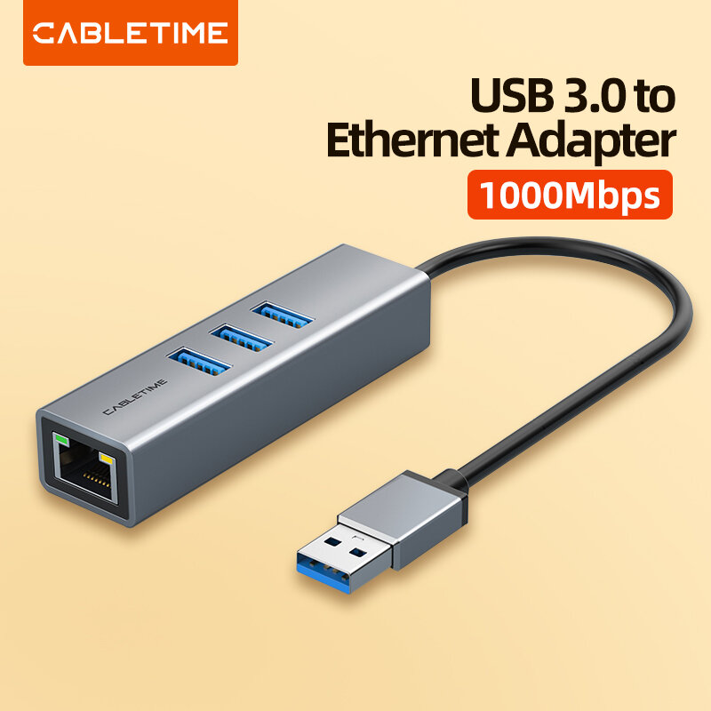 CABLETIME – adaptateur Hub USB 3.0 vers Ethernet LAN, 1000Mbps, convertisseur RJ45 pour ordinateur portable, boîtier décodeur, carte réseau USB Lan C411