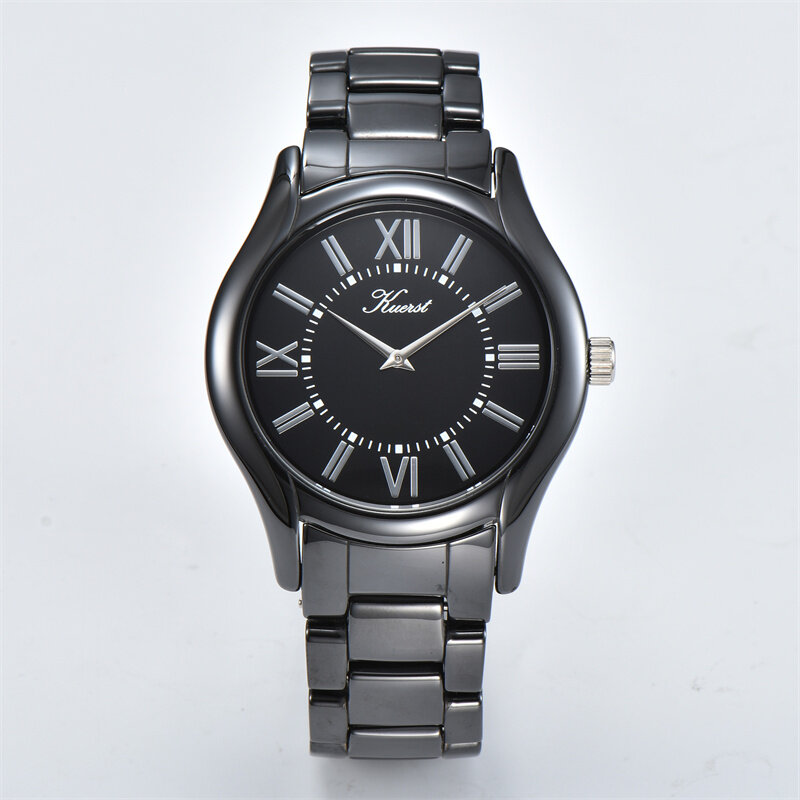 男性用ユニセックスセラミック腕時計,シンプル,ブラック,ホワイト,防水