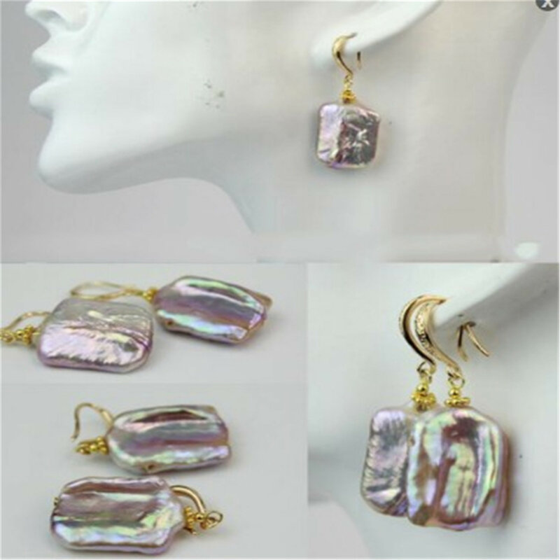 Handmade Freshwater pearls Huge purple baroque pearl earrings Casual Diamond Office Men Formal Anniversary Clip-on Platinum