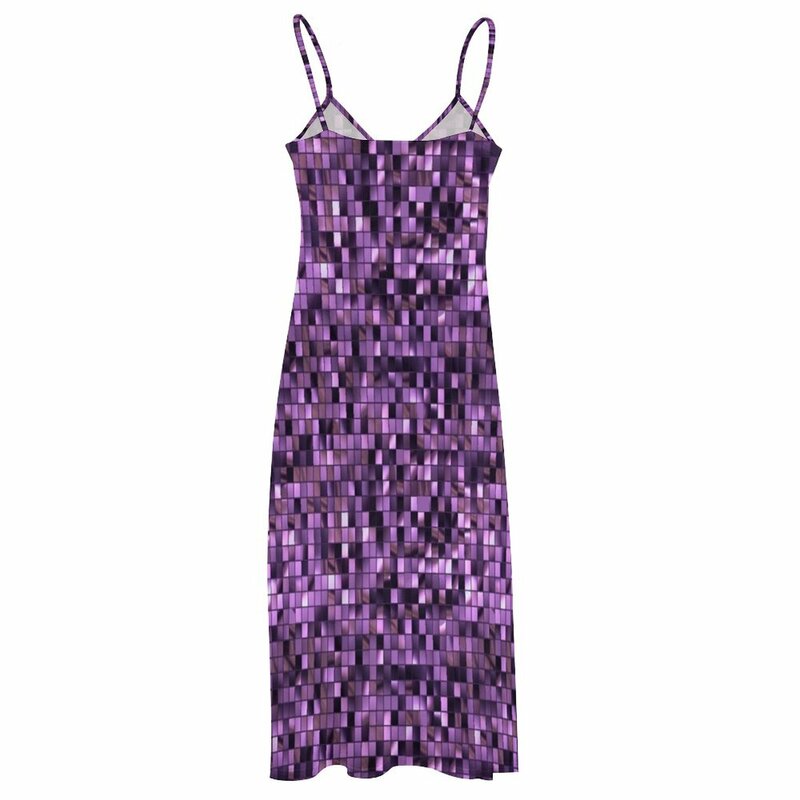 70er Jahre Disco Retro inspiriert Merch Lavendel Pailletten Print Textur ärmelloses Kleid Luxus Abendkleider für Frauen 2024