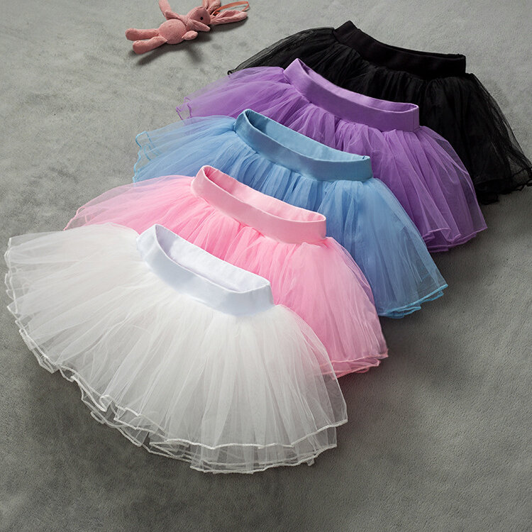 Pengiriman gratis rok Tutu balet anak perempuan rok Tulle benang lembut 4 lapis berbulu merah muda anak-anak rok Leotard balet elastis putih