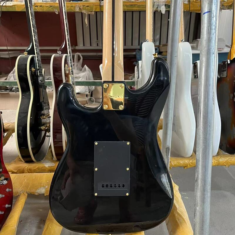 ST Electric Guitar, Mahogany Body, Black Color, Golden Hardware, 6 Strings Guitarra, Free Shipping, violão, гитара, 기타