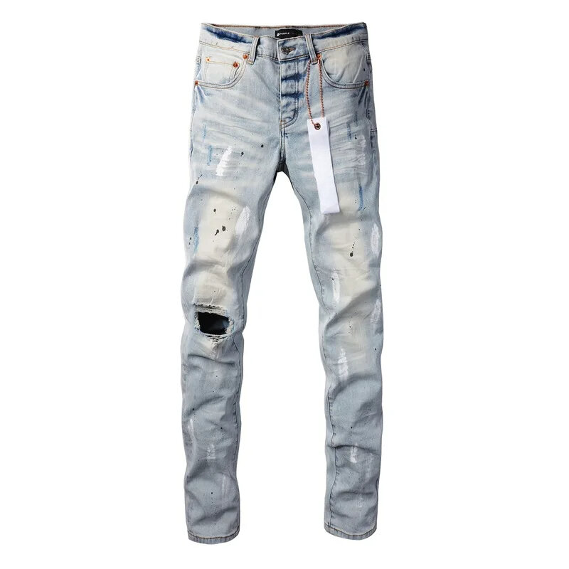 Purple Roca celana jeans merek 1:1 High street blue plisapan do vintage kualitas tinggi perbaikan elevation rendah celana denim skinny