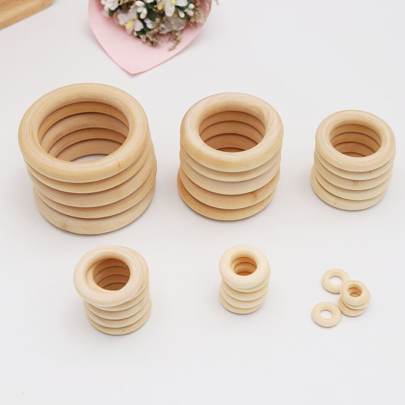 15mm-70mm Natural Wood Baby Teething Beads Wooden Teether Ring Children Kids DIY Wooden Necklace Bracelet Making Crafts