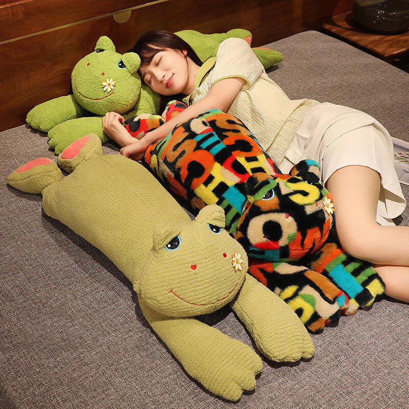 100cm Green Anxious Frog Plush Toys Stuffed Soft Hugbale Pillow Sofa Backrest Log Leg Animal Doll Bed Cushion Creative Gifts