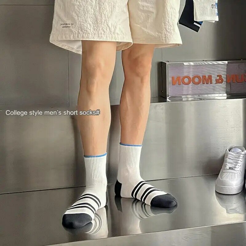Мужские спортивные носки в полоску из чистого хлопка, дышащие впитывающие пот и антизапаховые повседневные сетчатые носки
