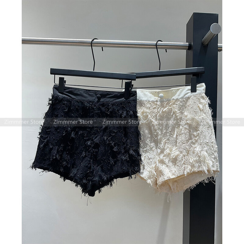 Shorts de cintura alta de franja feminina, design elegante, novo, verão, 2024