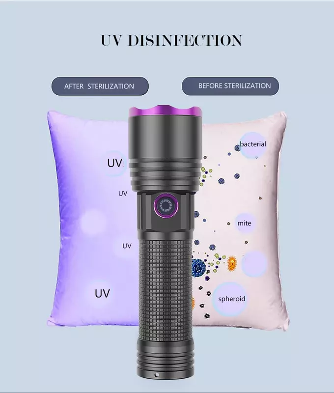 Powerful 50W UV Flashlight 365nm Type-C Black Mirror Purple Light Pet Urine Stain Detection Torch UV Anti-counterfeiting Lantern