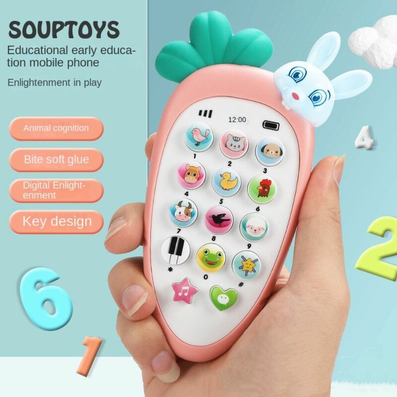 Mainan suara ponsel silikon elektronik, mainan ponsel elektronik dengan musik, Teether simulasi untuk bayi
