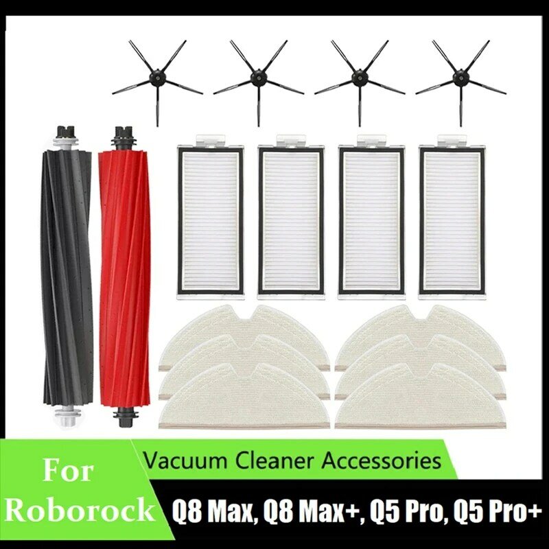 Kit de accesorios para aspiradora Roborock Q8 Max, Q8 Max +, Q5 Pro, Q5 Pro +, cepillo lateral principal, filtro Hepa, paño de fregona, 16 piezas