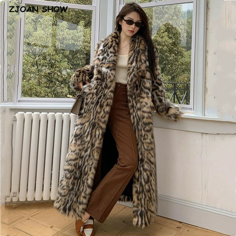 Cappotto Extra lungo in pelliccia sintetica leopardata animale invernale di alta qualità manica intera giacca allentata calda Shaggy capispalla allentata
