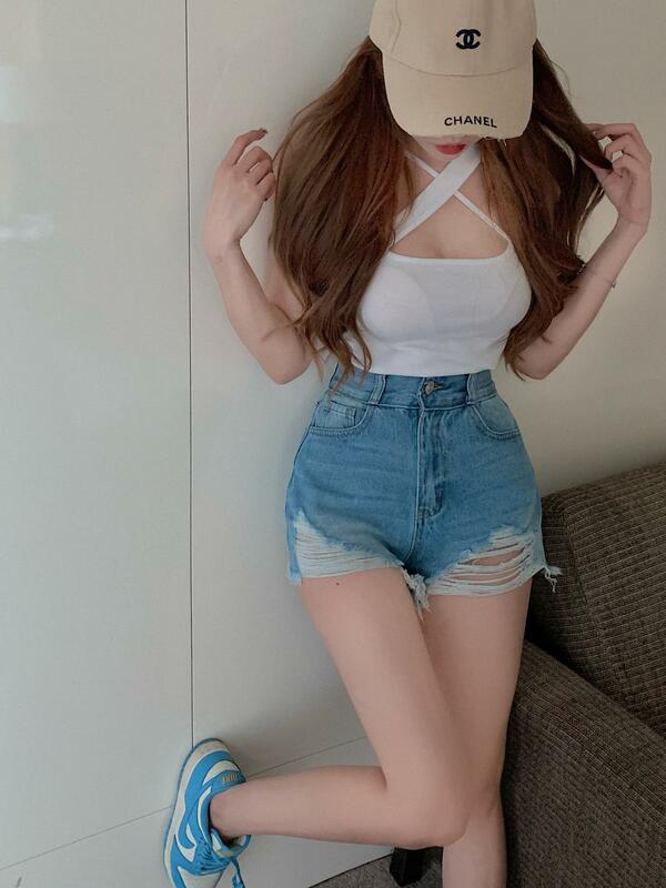 Jeans pendek biru perempuan musim semi musim panas celana Jeans model Korea katun pinggang tinggi Gerinda cuci