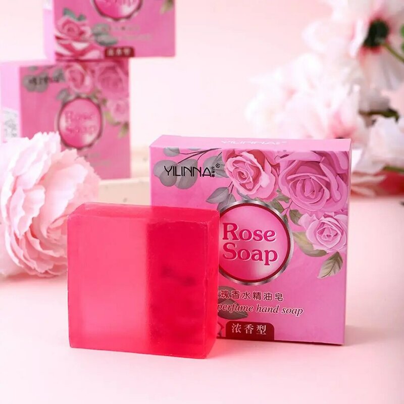 Jabón de aceite esencial de Rosa Natural hecho a mano para mujer, limpiador de fragancia, jabón de baño duradero, nutritivo, S8l7