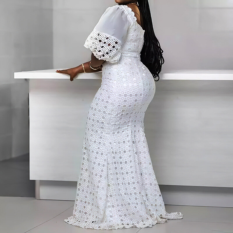 Afrykańska odzież afrykańska suknia ślubna dla kobiet 2023 nowa suknia wieczorowa Dashiki Ankara biała różowa elegancka, długa szata