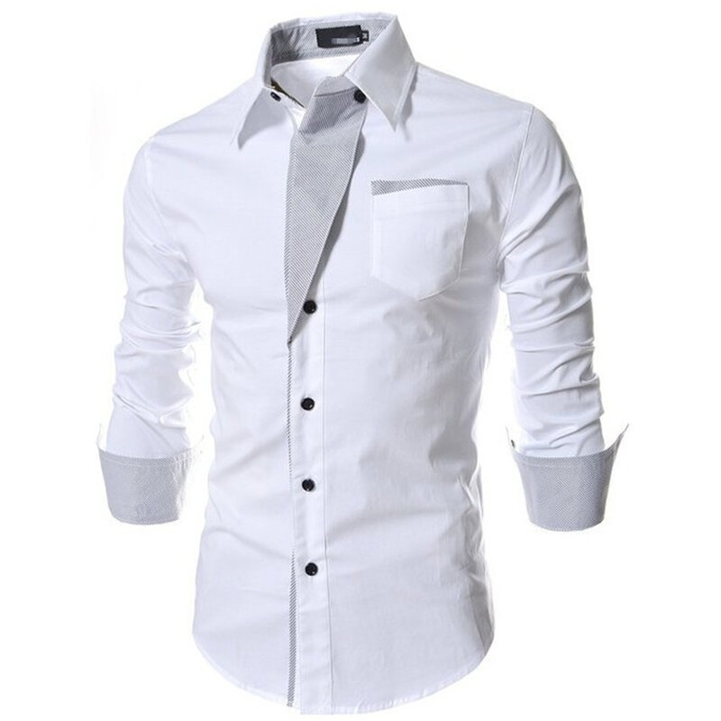 Camisa Slim Fit manga comprida masculina, camisas formais de negócios, tops de tecido de poliéster, tamanhos M 2XL, opções de cores