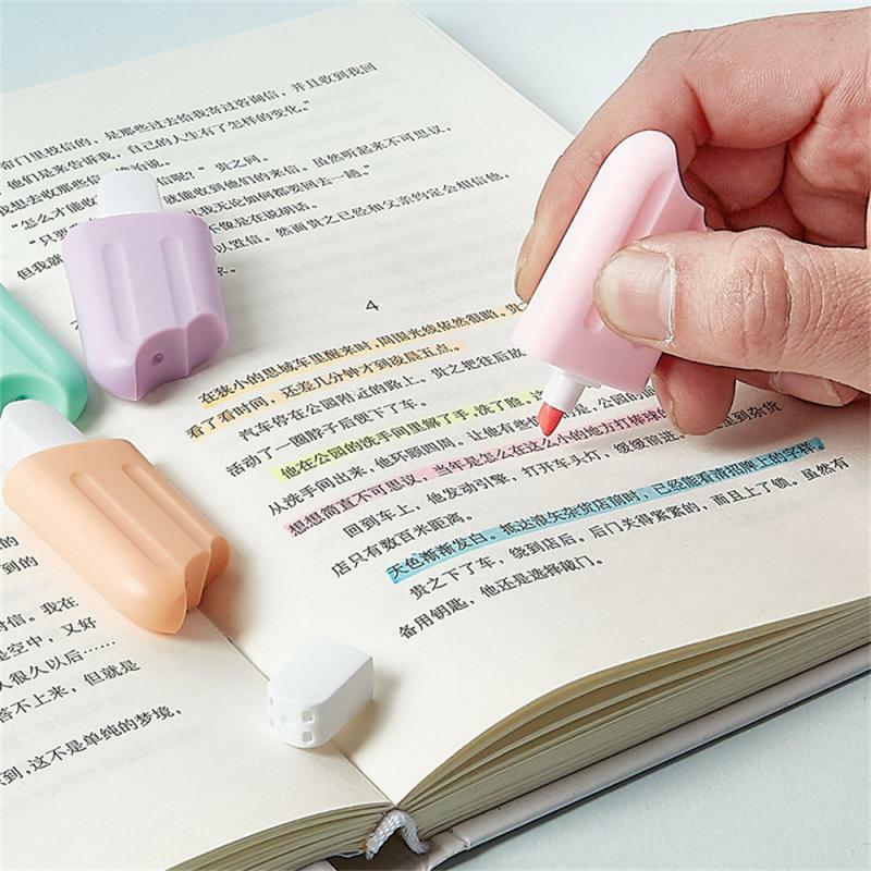1~10PCS Marking Pen 6-color Pen Color Pen Flat Head Color Marker Pen Plastic Gift Pen Candy Ice Cream Cartoon Highlighter Text