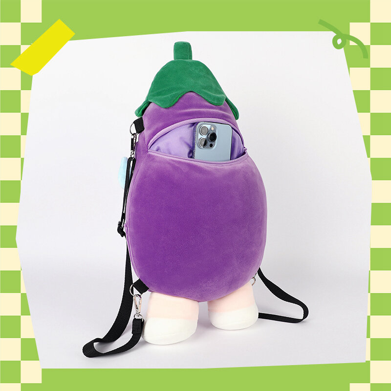 Lifelike Garlic Eggplant Knapsack Plushie Toys Stuffed Cute Plants Sausage Mouth Pillow Soft Backpack Dolls for Girls Kids Gifts