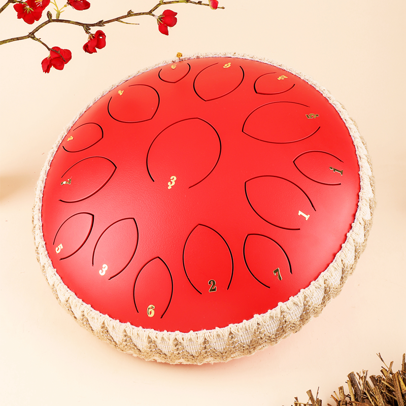 Factory offer the big size design 14 inch (35 cm) 15 tongue red hank drum D key balmy drum steel tongue drum
