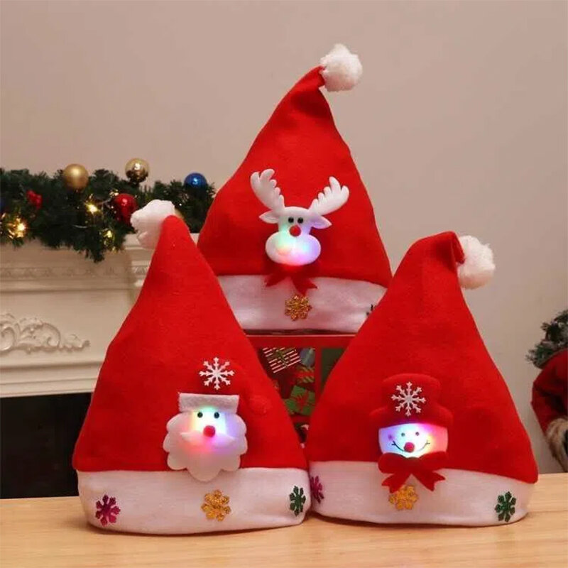 2022 Merry Christmas Hat New Year Navidad Santa Claus Red Short Plush Noel Hat For Kids Children Adult Xmas Gift Decoration Cap