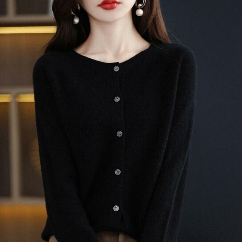 Neue Mode Herbst Winter Revers reine Wolle Strickjacke O-Ausschnitt Strickjacke Kaschmir pullover Grace Strickwaren koreanische Tops