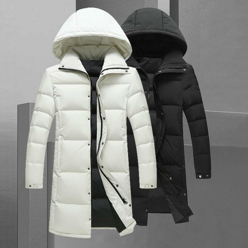 Solid Color Coat Unisex Winter Cotton Coat with Stand Collar Hood Windproof Warm Down Coat with Pockets for Couples Thickened