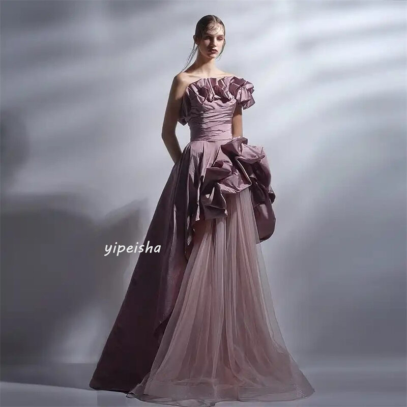Prom Dress Evening Ball Dress Evening Saudi Arabia Tulle Ruched Christmas A-line Strapless Bespoke Occasion Gown Long Dresses