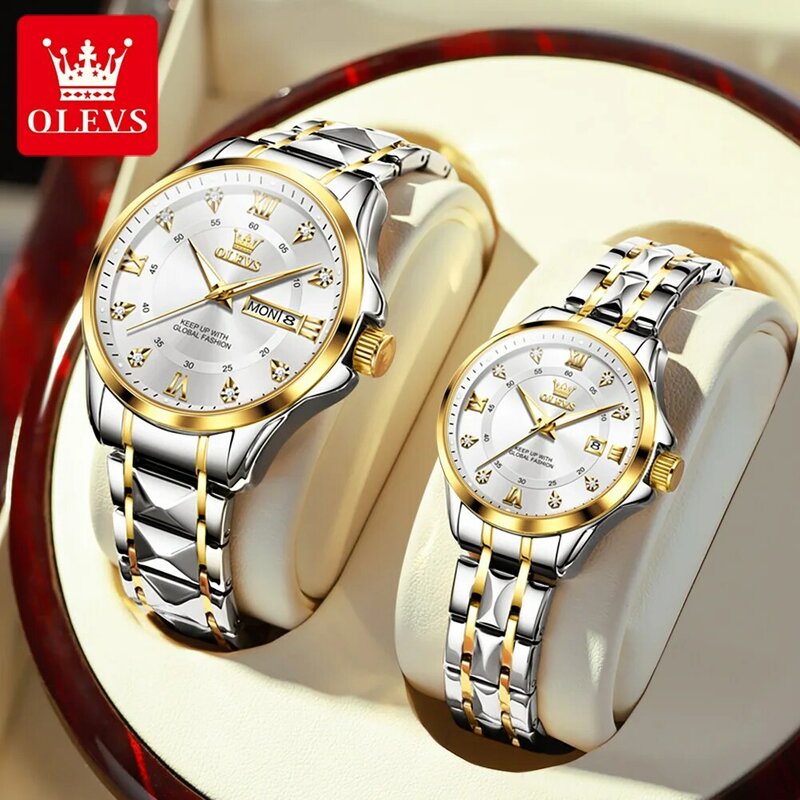 OLEVS 2906 orologio da coppia al quarzo originale con quadrante in diamante in scala romana orologio di lusso per uomo donna cinturino a rombo orologio a mano impermeabile